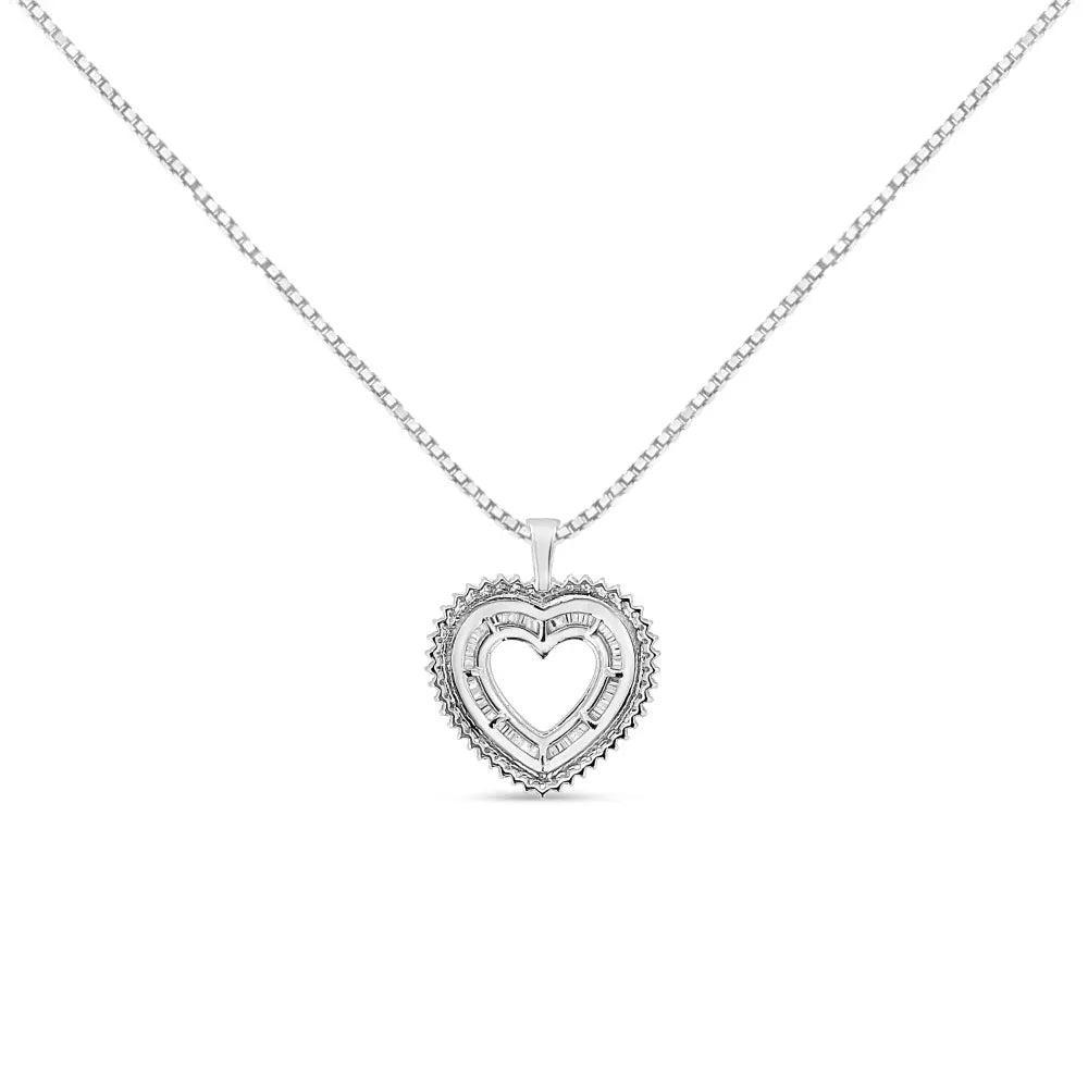 .925 Sterling Silver 1.0 Ctw Diamond Shadow Open Heart Halo 18" Pendant Necklace (I-J Color, I1-I2 Clarity) - Bijoux-NYC Direct