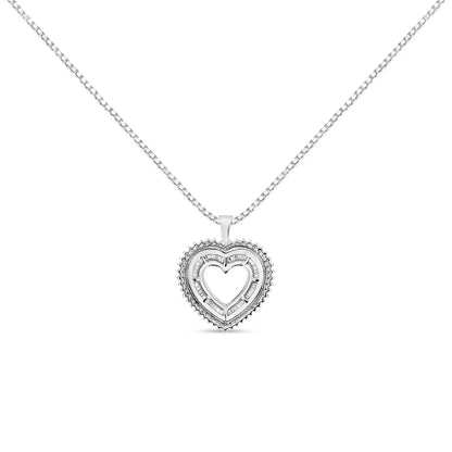 .925 Sterling Silver 1.0 Ctw Diamond Shadow Open Heart Halo 18" Pendant Necklace (I-J Color, I1-I2 Clarity) - Bijoux-NYC Direct