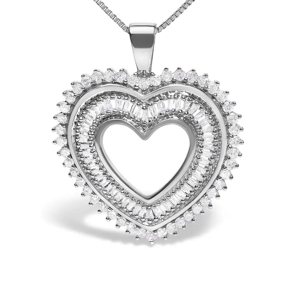 Diamond shadow open heart pendant in sterling silver 1.0 cttw bijoux-nyc direct