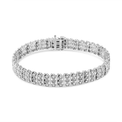 .925 Sterling Silver 1.00 Cttw Diamond Multi Row Heart Link Bracelet (H-I Color, I1-I2 Clarity) - 7.25" Inches - Bijoux-NYC Direct