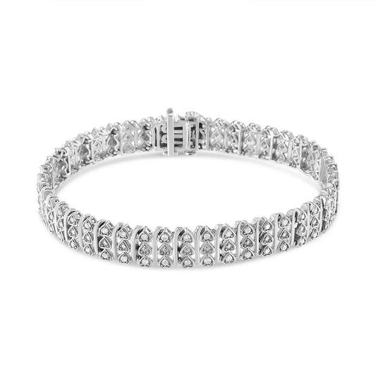 .925 Sterling Silver 1.00 Cttw Diamond Multi Row Heart Link Bracelet (H-I Color, I1-I2 Clarity) - 7.25" Inches - Bijoux-NYC Direct