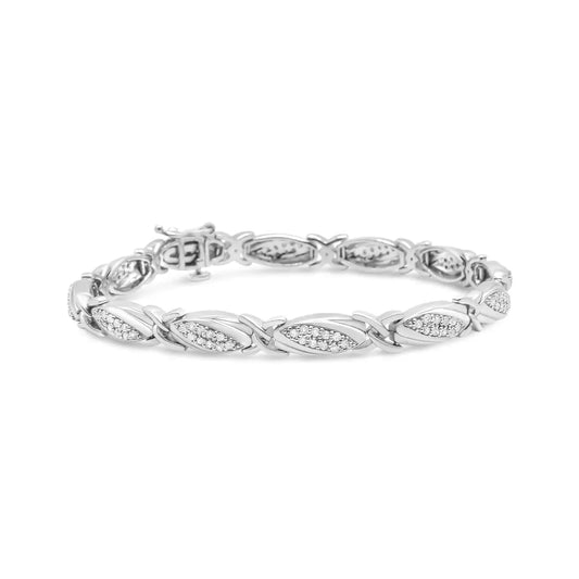 .925 sterling silver 1.00 cttw round diamond x link bracelet (i j color i2 i3 clarity) size 7.25’’ bracelets/bracelet/link
