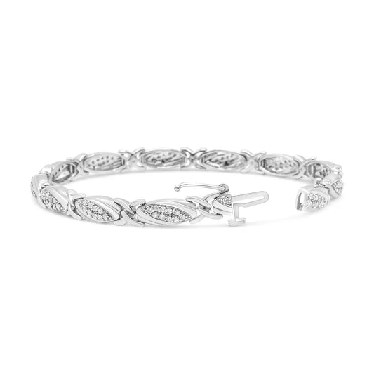 .925 sterling silver 1.00 cttw round diamond x link bracelet (i j color i2 i3 clarity) size 7.25’’ bracelets/bracelet/link