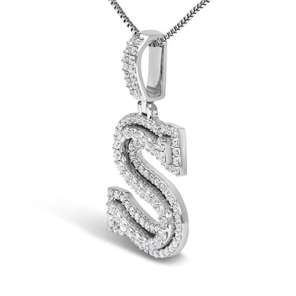 .925 sterling silver 1 1/10 cttw round lab grown diamond ’s’ pendant necklace 18’’ necklaces/pendant/pendant handcrafted