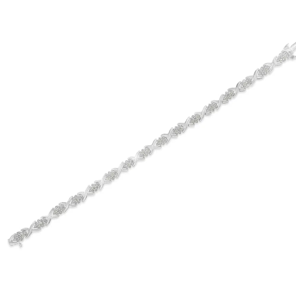 .925 sterling silver 1 1/2 cttw diamond cluster x link 7’’ tennis bracelet (i j color i3 clarity) bracelets/bracelet/link