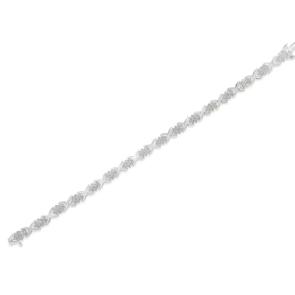 Diamond cluster x-link tennis bracelet in sterling silver – 1.5 cttw bijoux-nyc direct