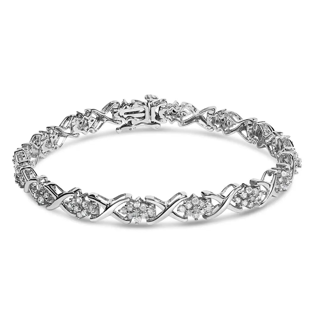 Diamond cluster x-link tennis bracelet in sterling silver – 1.5 cttw bijoux-nyc direct