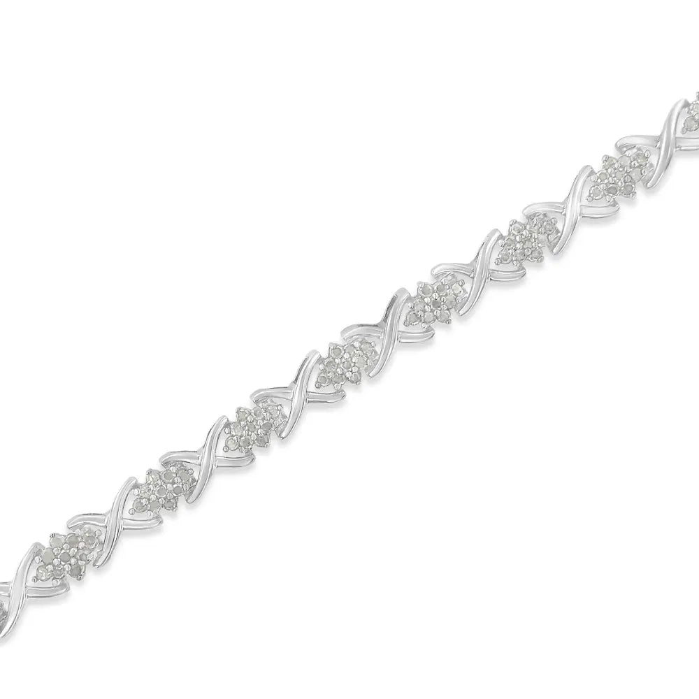 .925 sterling silver 1 1/2 cttw diamond cluster x link 7’’ tennis bracelet (i j color i3 clarity) bracelets/bracelet/link