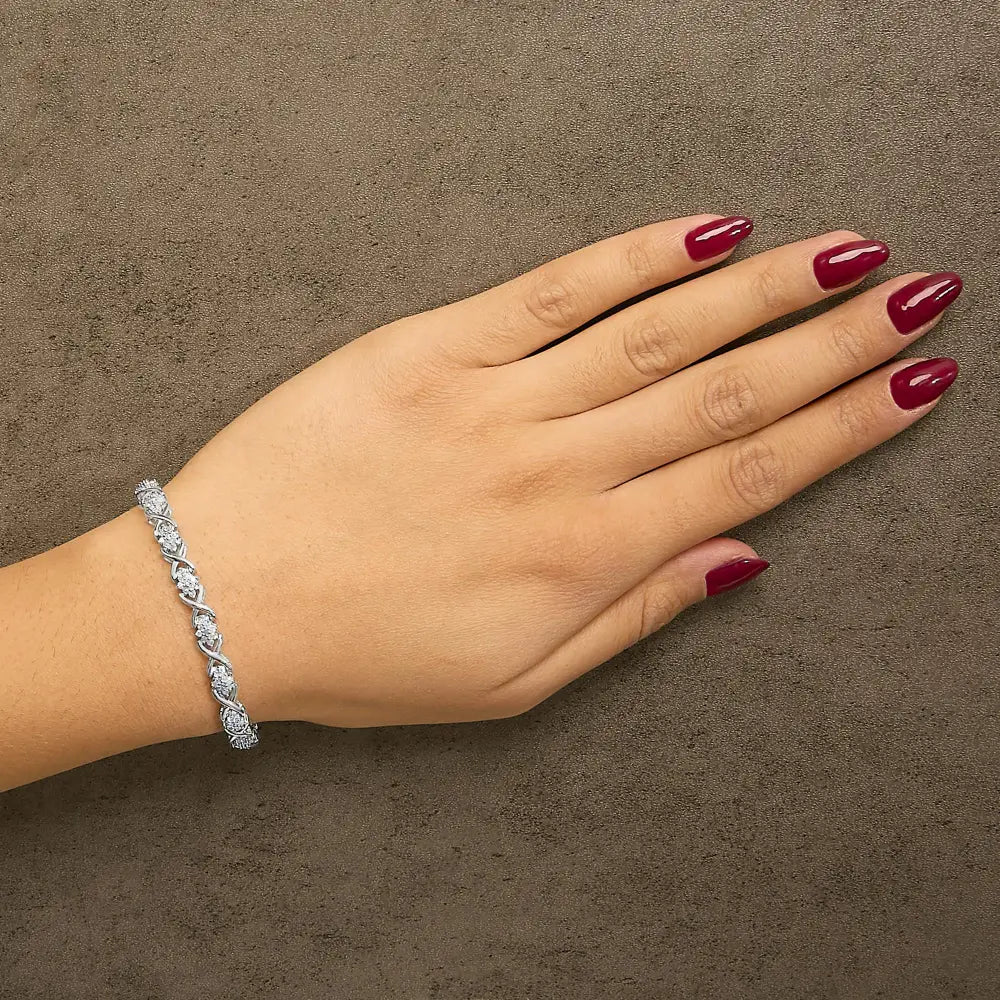 Diamond cluster x-link tennis bracelet in sterling silver – 1.5 cttw bijoux-nyc direct