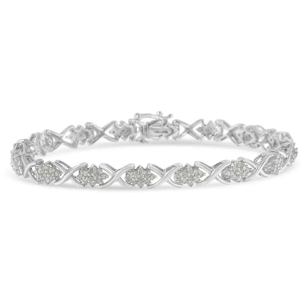 .925 sterling silver 1 1/2 cttw diamond cluster x link 7’’ tennis bracelet (i j color i3 clarity) bracelets/bracelet/link