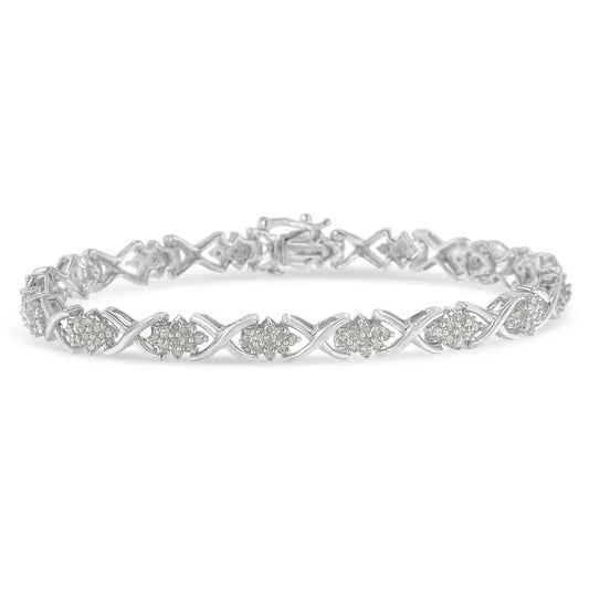 .925 sterling silver 1 1/2 cttw diamond cluster x link 7’’ tennis bracelet (i j color i3 clarity) bracelets/bracelet/link