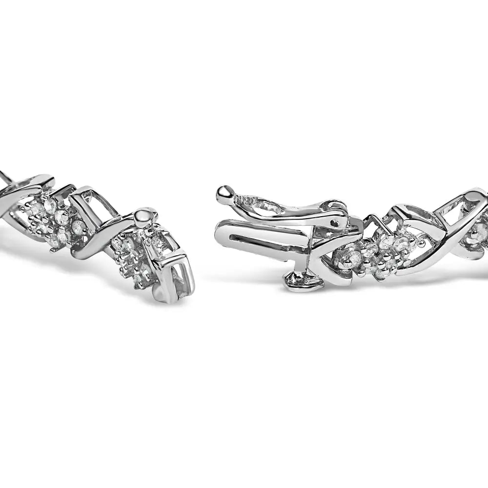 Diamond cluster x-link tennis bracelet in sterling silver – 1.5 cttw bijoux-nyc direct