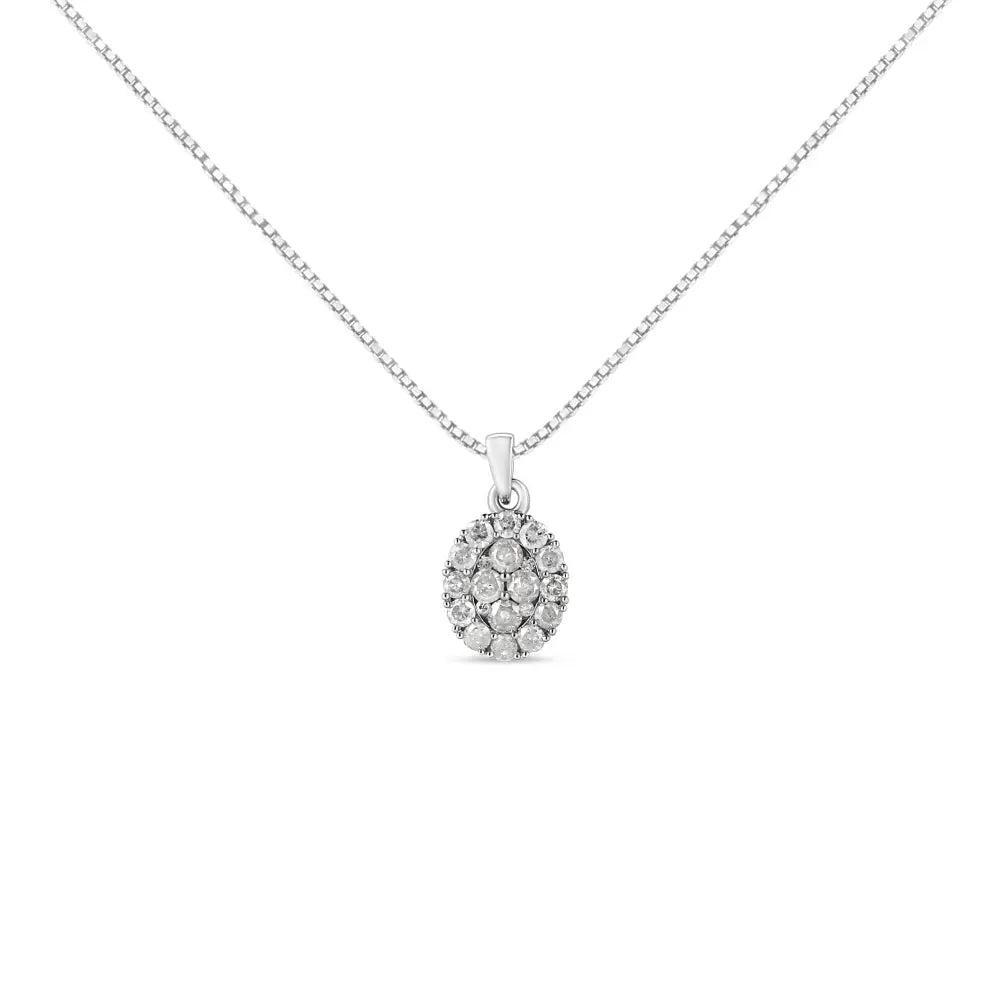 1.50 cttw diamond oval cluster pendant in.925 sterling silver 18 inch bijoux-nyc direct