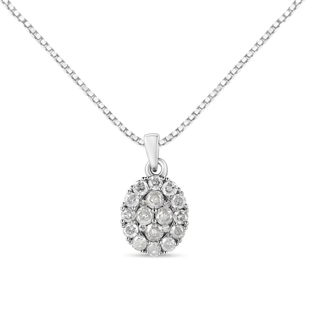 1.50 cttw diamond oval cluster pendant in.925 sterling silver 18 inch bijoux-nyc direct