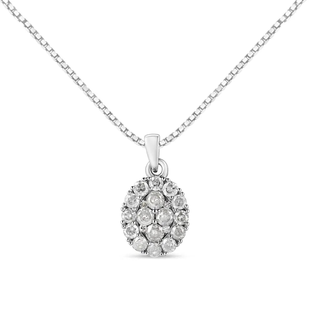 .925 sterling silver 1 1/2 cttw diamond oval cluster pendant necklace (i j color i2 i3 clarity) 18’’ necklaces/pendant/pendant