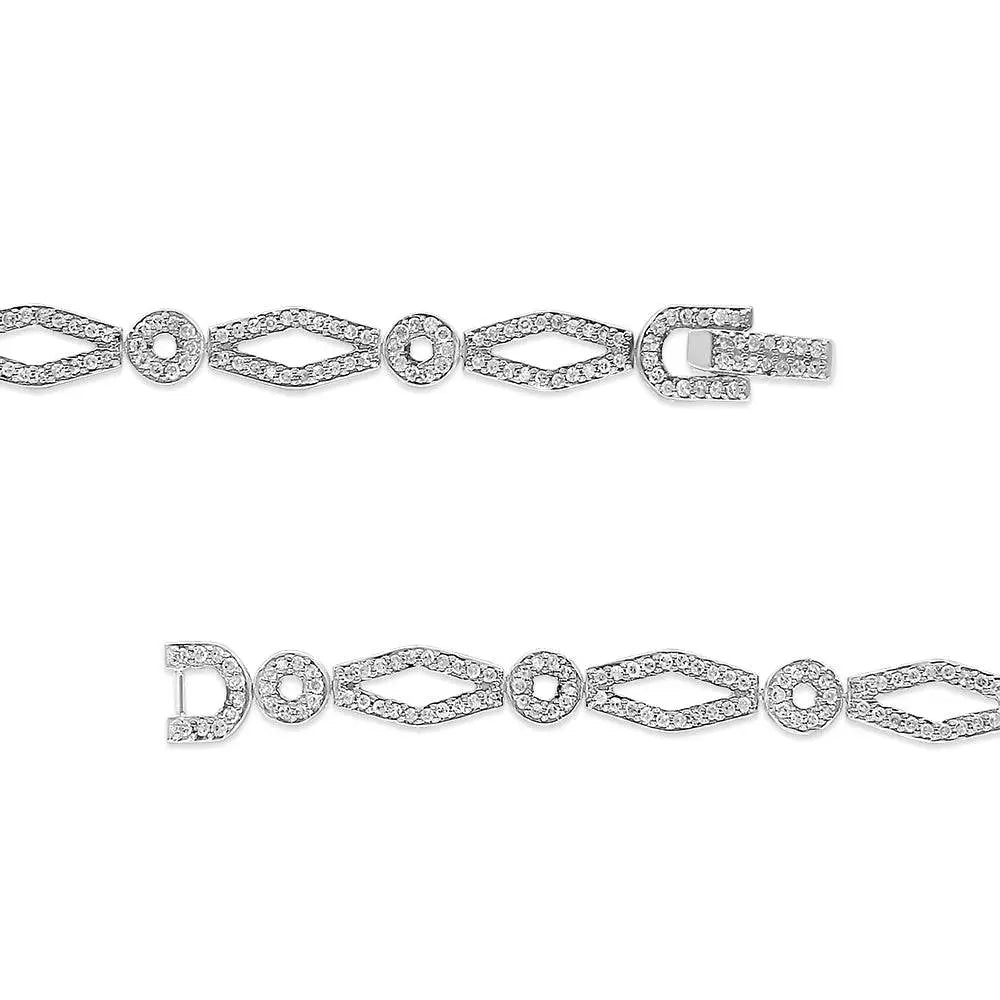 .925 Sterling Silver 1 1/2 Cttw Diamond Studded Alternating Circle and Kite-Shaped Vintage-Style Link Bracelet (I-J Color, I2-I3 Clarity) 7 Inch - Bijoux-NYC Direct