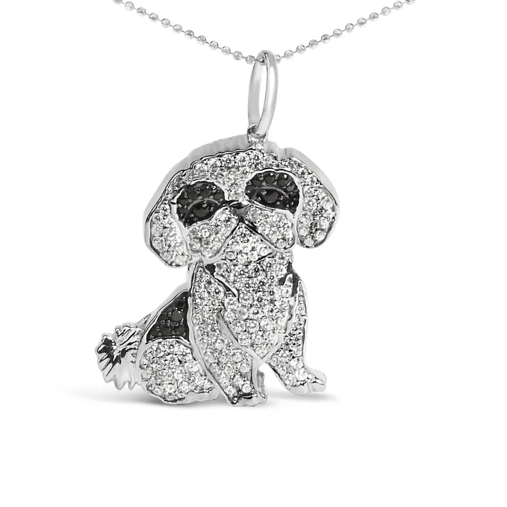 Sterling silver 1 1/4 cttw diamond shih tzu dog pendant necklace 18 inch bijoux-nyc direct