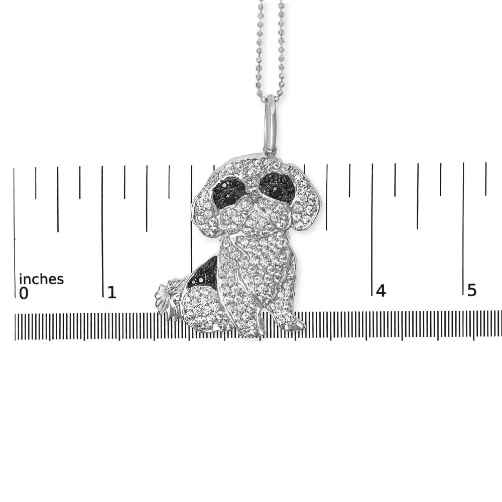 Sterling silver 1 1/4 cttw diamond shih tzu dog pendant necklace 18 inch bijoux-nyc direct