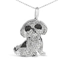 .925 Sterling Silver 1 1/4 Cttw Diamond Shih Tzu Dog Pendant Necklace 18 inch (Black and I-J Color, I2-I3 Clarity) - Bijoux-NYC Direct