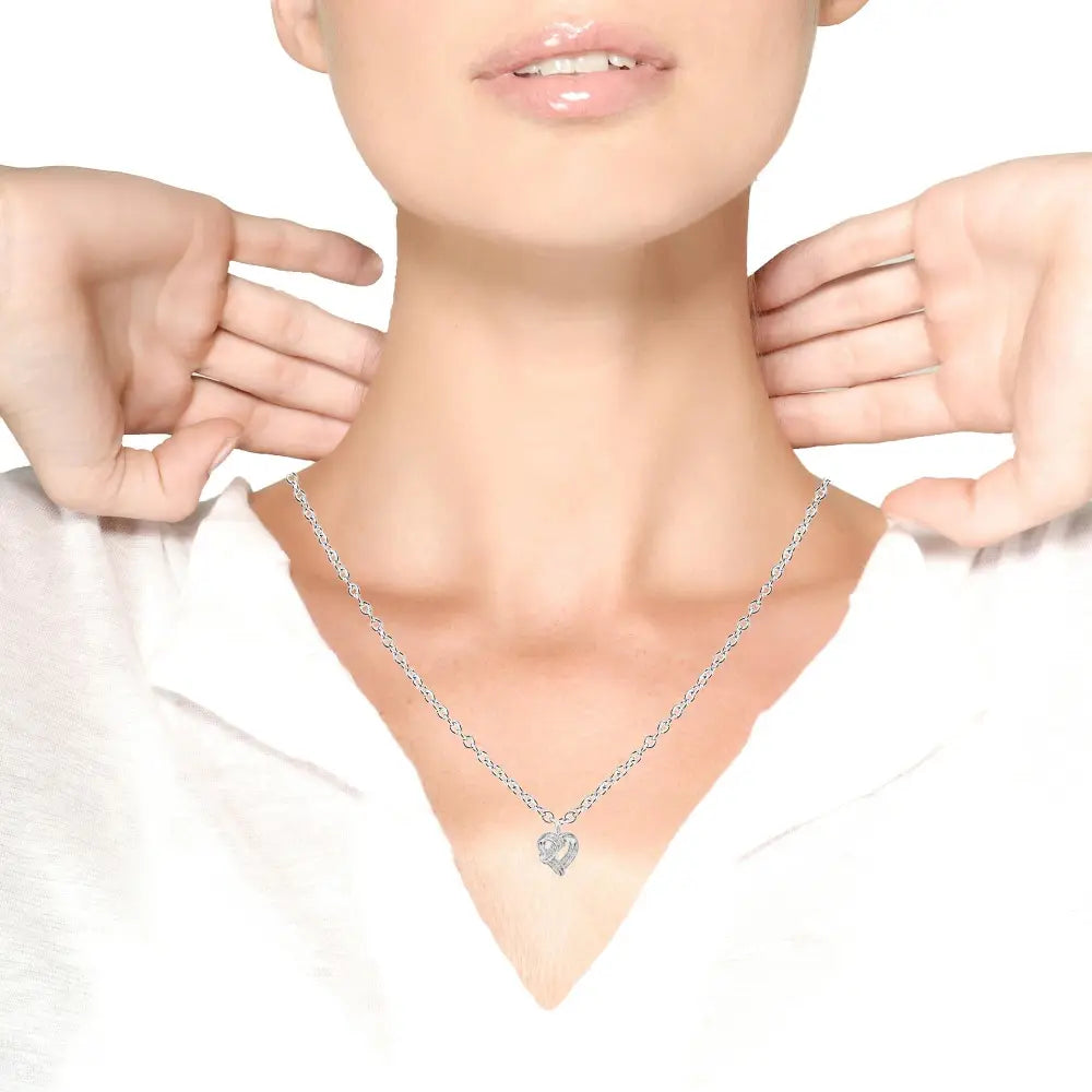 Sterling silver 1 1/4 cttw round diamond openwork ribbon heart necklace bijoux-nyc direct