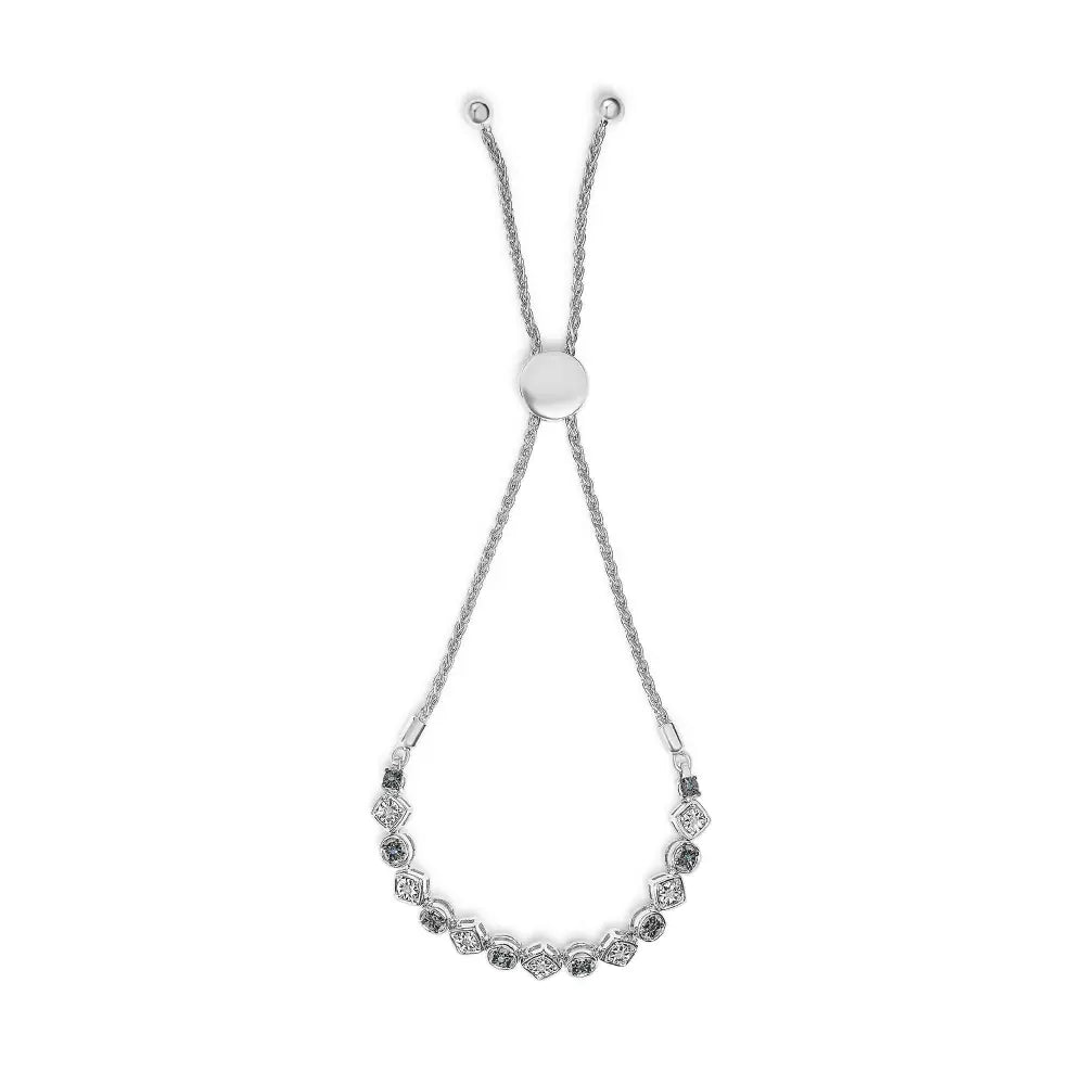 .925 Sterling Silver 1/10 Cttw Alternating Blue and White Diamond Link Bolo Bracelet (Blue/I-J Color, I2-I3 Clarity) - Bijoux-NYC Direct