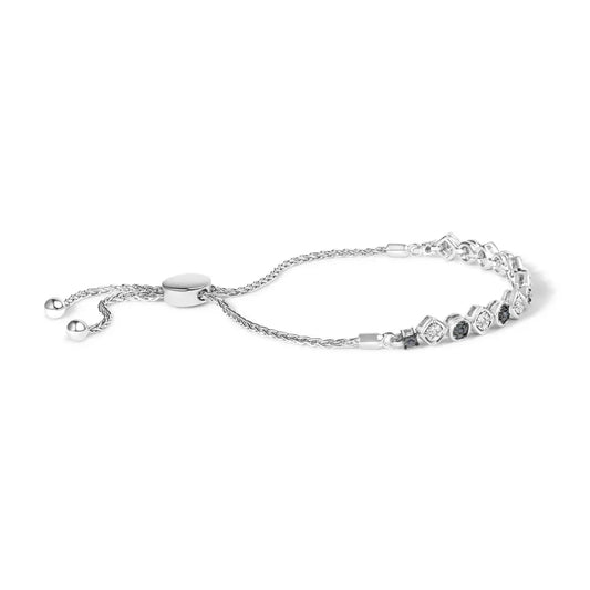 .925 Sterling Silver 1/10 Cttw Alternating Blue and White Diamond Link Bolo Bracelet (Blue/I-J Color, I2-I3 Clarity) - Bijoux-NYC Direct