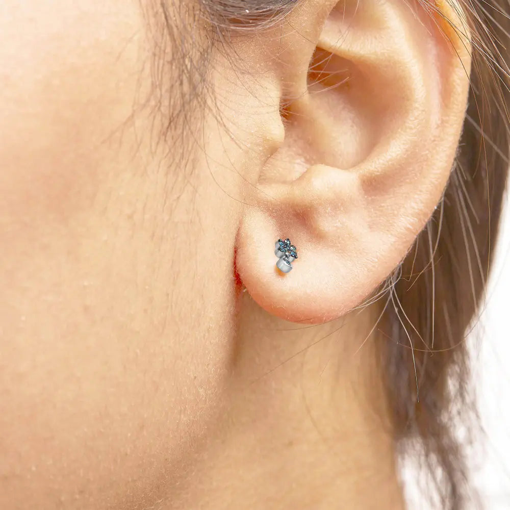 .925 Sterling Silver 1/10 Cttw Blue Diamond Star Stud with Bezel Drop Dangle Earrings (Blue Color, I2-I3 Clarity) - Bijoux-NYC Direct
