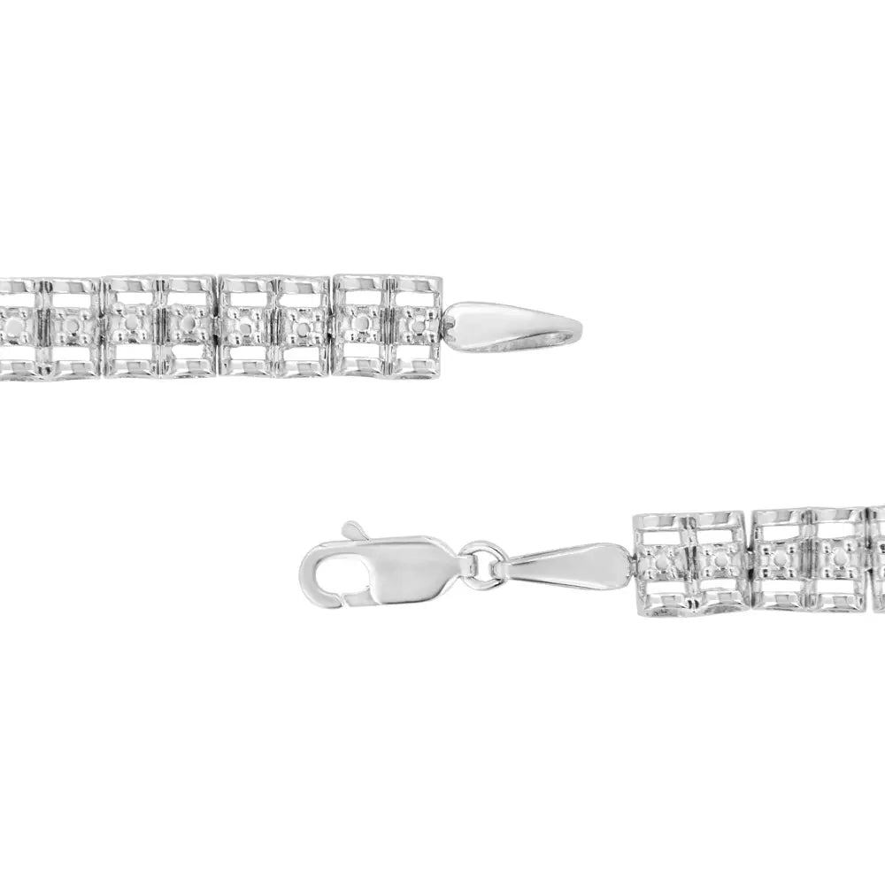 .925 Sterling Silver 1/10 Cttw Diamond Double-Link 7" Rolex Tennis Bracelet (I-J Color, I3 Clarity) - Bijoux-NYC Direct