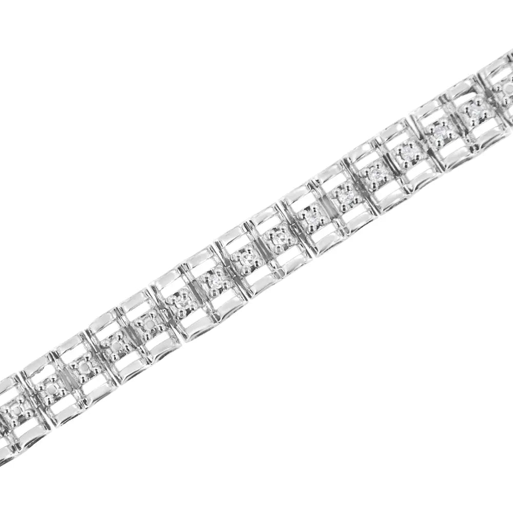 .925 Sterling Silver 1/10 Cttw Diamond Double-Link 7" Rolex Tennis Bracelet (I-J Color, I3 Clarity) - Bijoux-NYC Direct