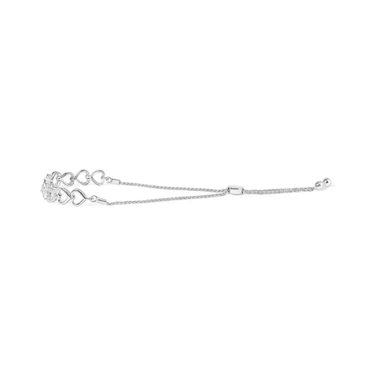 .925 Sterling Silver 1/10 Cttw Diamond Heart Link Bolo Bracelet (I-J Color, I2-I3 Clarity) - Bijoux-NYC Direct