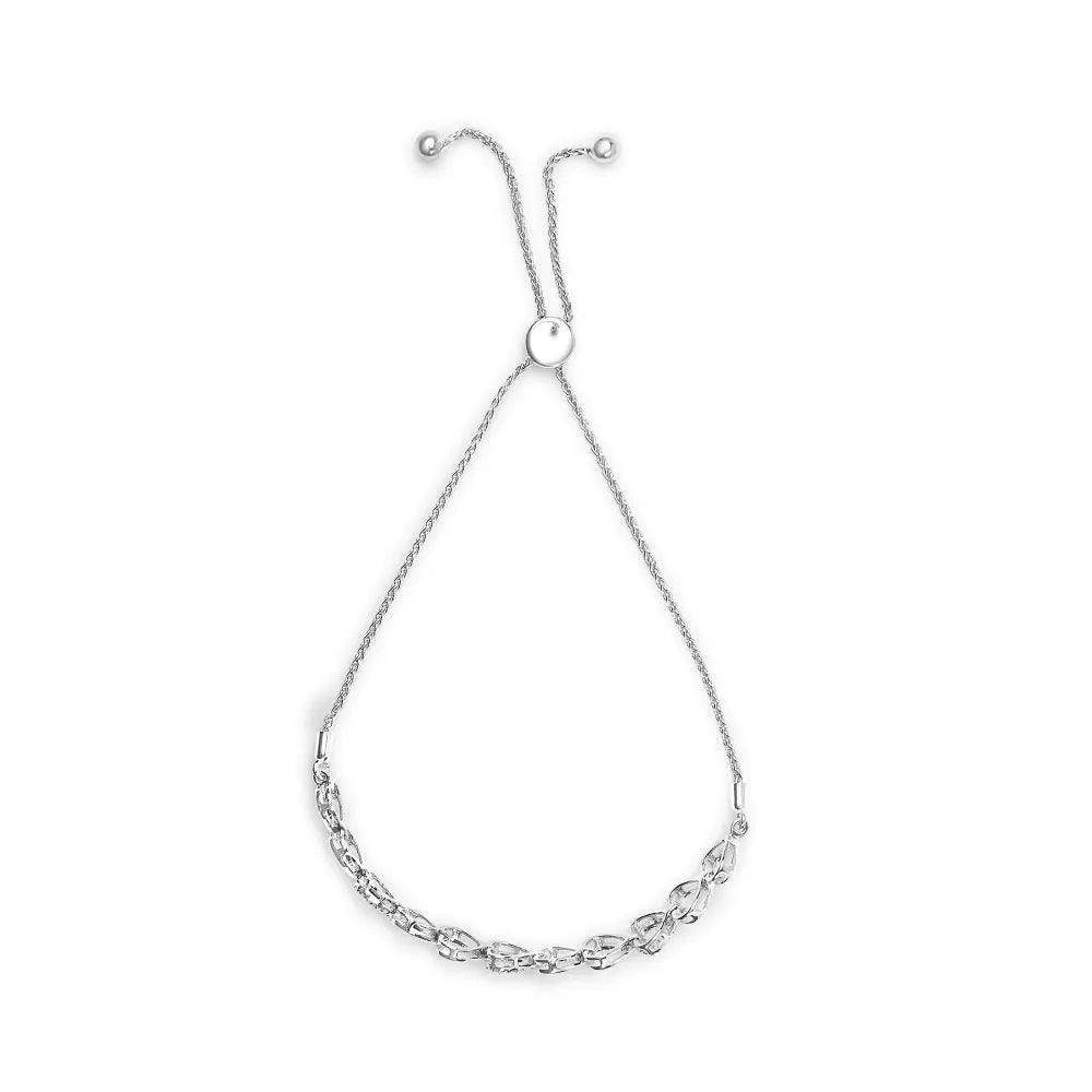 .925 Sterling Silver 1/10 Cttw Diamond Heart Link Bolo Bracelet (I-J Color, I2-I3 Clarity) - Bijoux-NYC Direct