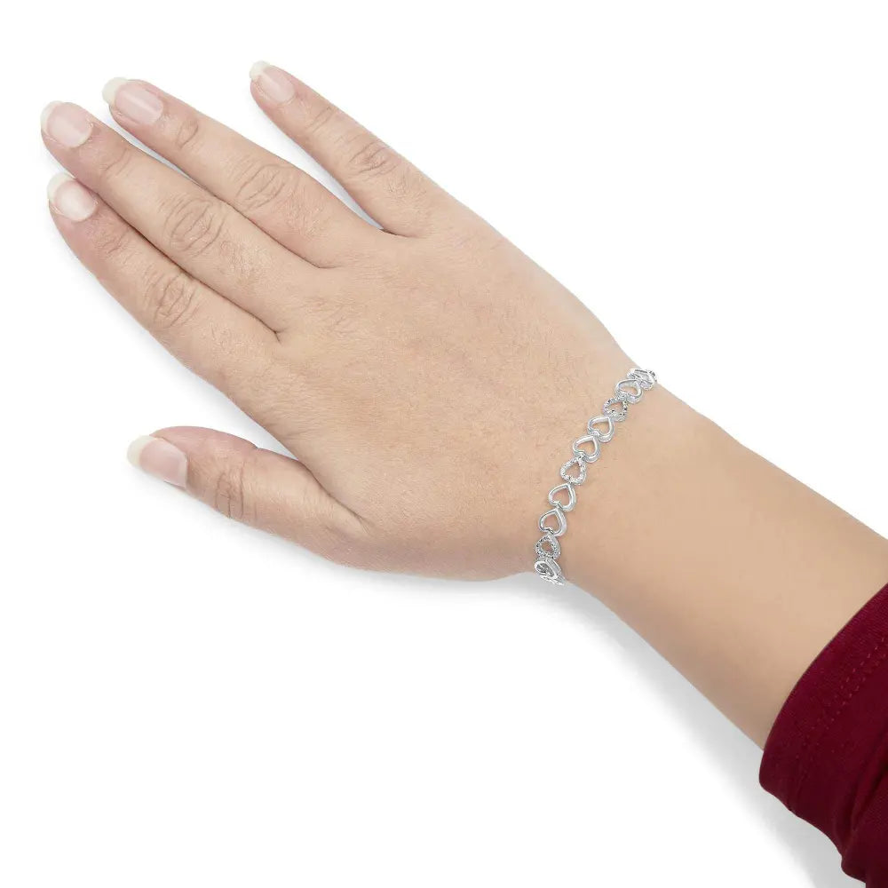 .925 Sterling Silver 1/10 Cttw Diamond Heart Link Bolo Bracelet (I-J Color, I2-I3 Clarity) - Bijoux-NYC Direct