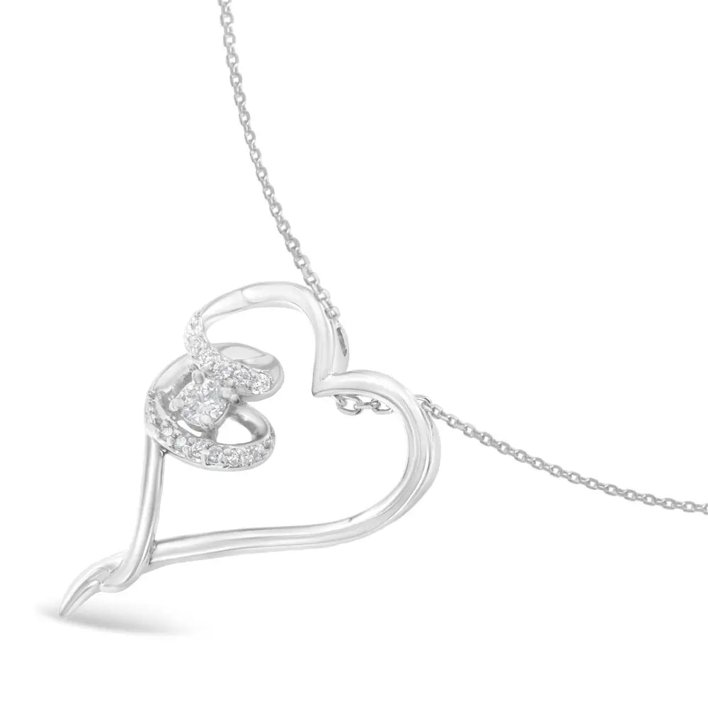 .925 Sterling Silver 1/10 cttw Diamond Heart Pendant Necklace (H-I, I1-I2) - Bijoux-NYC Direct
