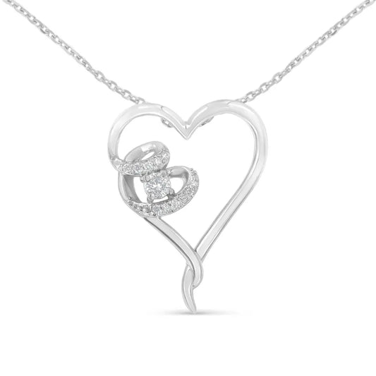 .925 Sterling Silver 1/10 cttw Diamond Heart Pendant Necklace (H-I, I1-I2) - Bijoux-NYC Direct