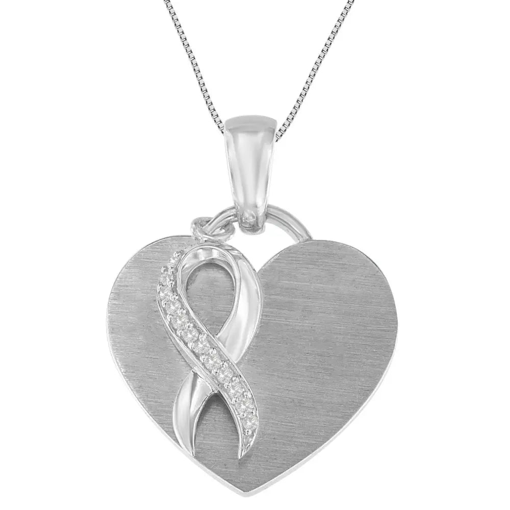 .925 Sterling Silver 1/10 cttw Diamond Heart Pendant Necklace (H-I, I1-I2) - Bijoux-NYC Direct