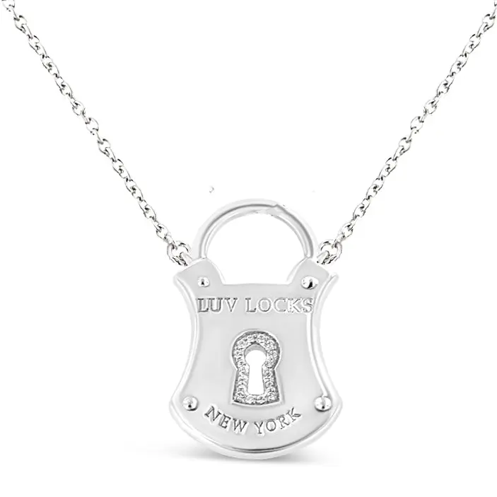 .925 Sterling Silver 1/10 Cttw Diamond Lock Pendant 18" Necklace (H-I Color, I1-I2 Clarity) - Bijoux-NYC Direct