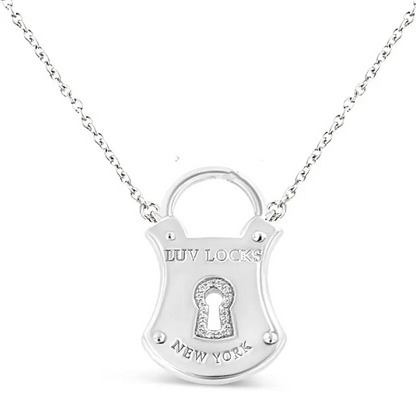 .925 Sterling Silver 1/10 Cttw Diamond Lock Pendant 18" Necklace (H-I Color, I1-I2 Clarity) - Bijoux-NYC Direct