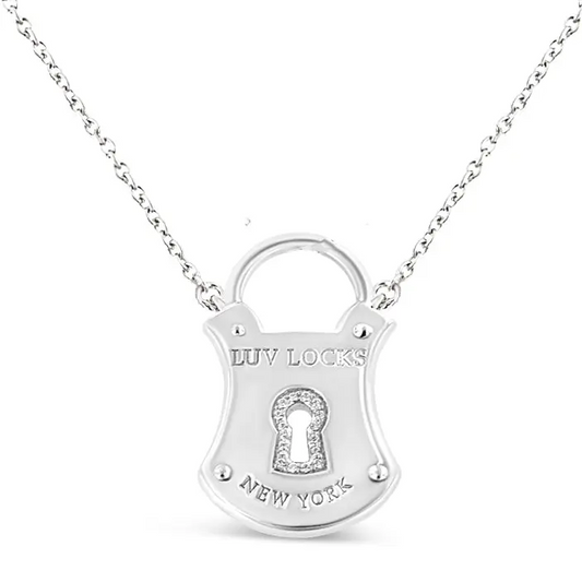 .925 Sterling Silver 1/10 Cttw Diamond Lock Pendant 18" Necklace (H-I Color, I1-I2 Clarity) - Bijoux-NYC Direct
