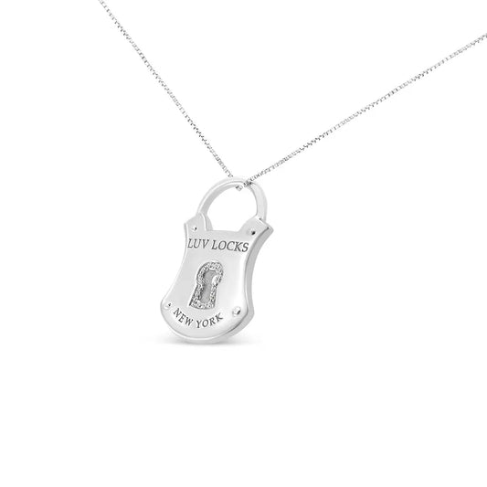 .925 Sterling Silver 1/10 Cttw Diamond Lock Pendant 18" Necklace (H-I Color, I1-I2 Clarity) - Bijoux-NYC Direct