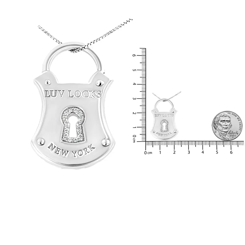 .925 Sterling Silver 1/10 Cttw Diamond Lock Pendant 18" Necklace (H-I Color, I1-I2 Clarity) - Bijoux-NYC Direct