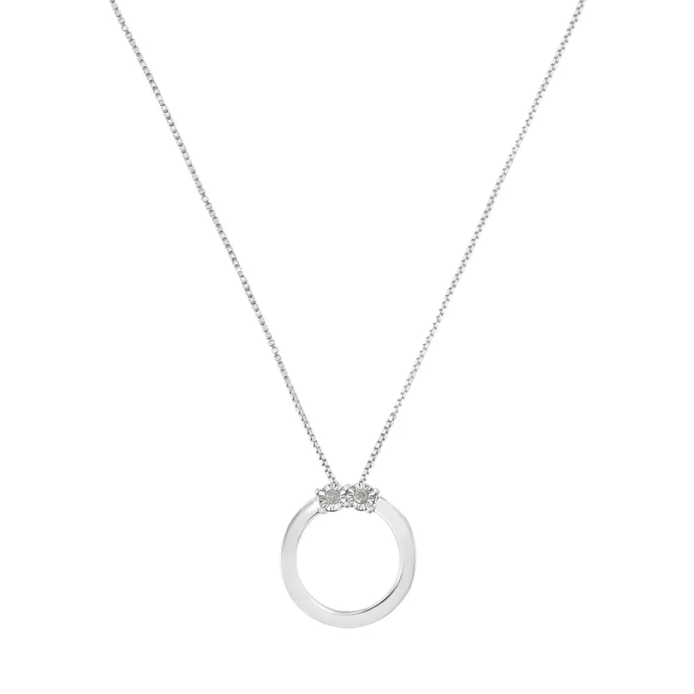 .925 sterling silver 1/10 cttw diamond miracle set 2 stone ’together forever’ open circle 18’’ box chain pendant necklace (i j