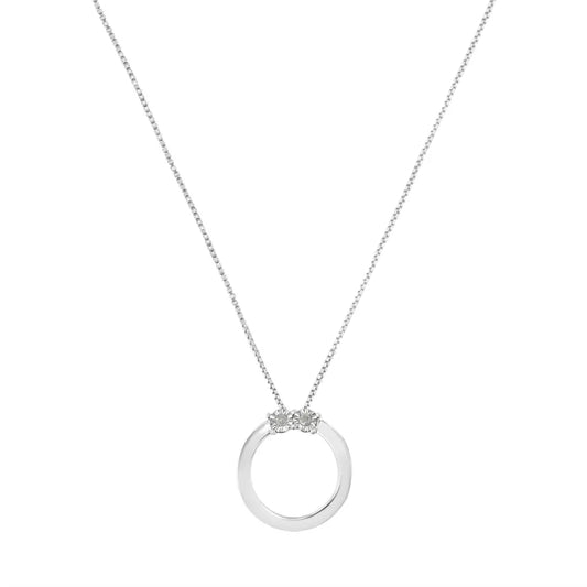 .925 sterling silver 1/10 cttw diamond miracle set 2 stone ’together forever’ open circle 18’’ box chain pendant necklace (i j