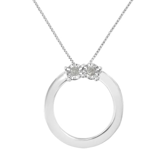 .925 sterling silver 1/10 cttw diamond miracle set 2 stone ’together forever’ open circle 18’’ box chain pendant necklace (i j