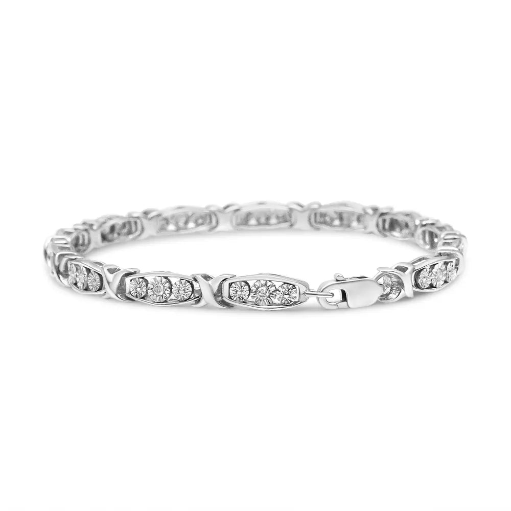.925 Sterling Silver 1/10 Cttw Diamond Miracle Set 3 Stone Link Bracelet (I-J Color, I2-I3 Quality) - 7.25" Inches - Bijoux-NYC Direct