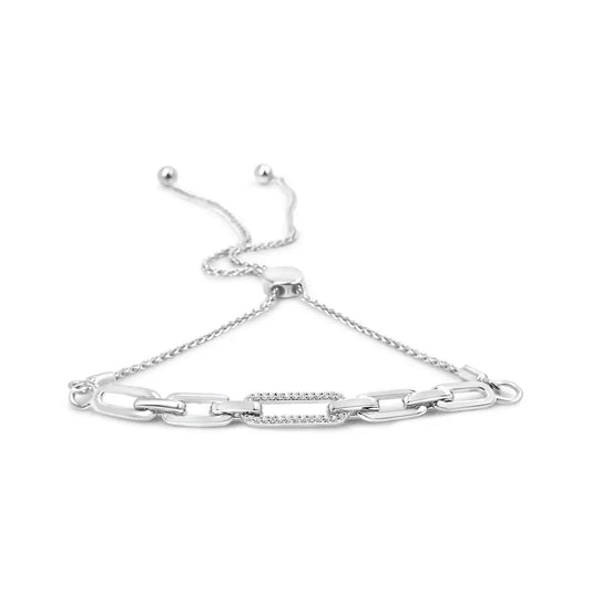 .925 Sterling Silver 1/10 Cttw Diamond Paperclip Link Adjustable Bolo Bracelet (I-J Color, I2-I3 Clarity) - Bijoux-NYC Direct