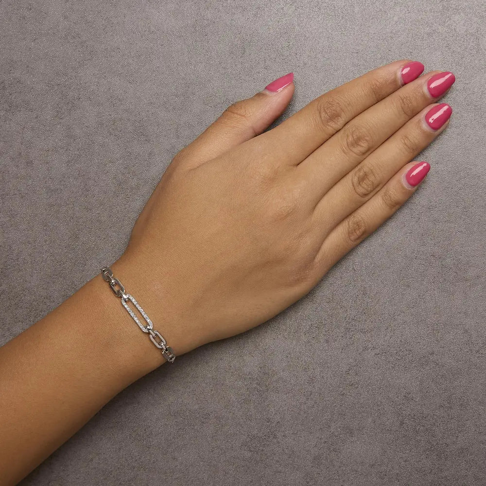 1/10 cttw diamond paperclip link adjustable bolo bracelet in.925 silver bijoux-nyc direct