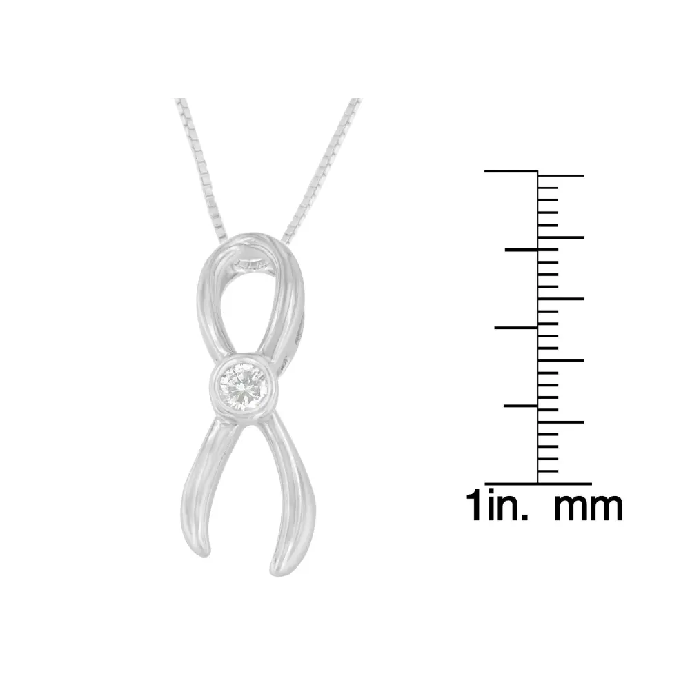 .925 Sterling Silver 1/10 cttw Diamond Ribbon Pendant Necklace (H-I, I1-I2) - Bijoux-NYC Direct