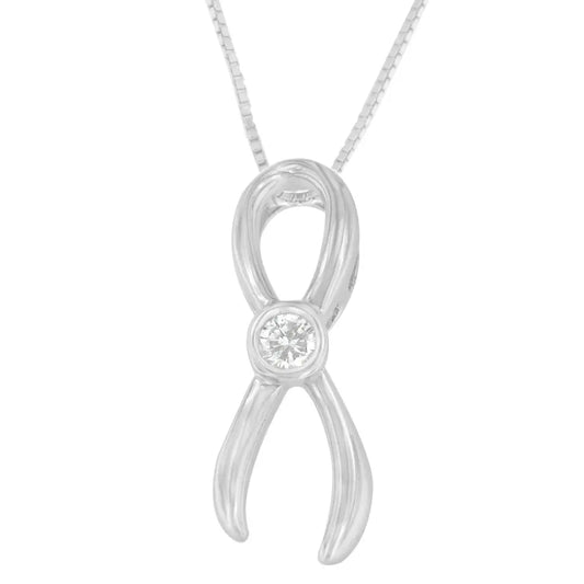 .925 Sterling Silver 1/10 cttw Diamond Ribbon Pendant Necklace (H-I, I1-I2) - Bijoux-NYC Direct