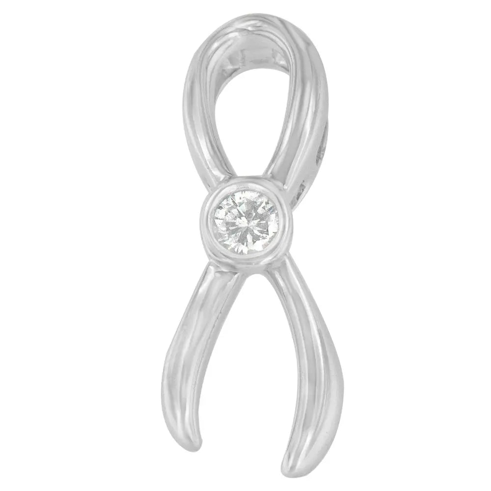 .925 Sterling Silver 1/10 cttw Diamond Ribbon Pendant Necklace (H-I, I1-I2) - Bijoux-NYC Direct