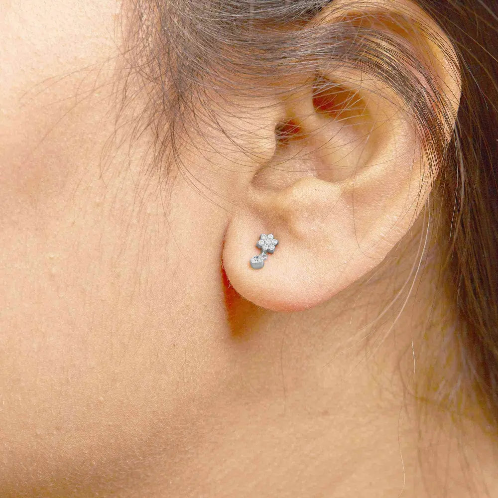 .925 Sterling Silver 1/10 Cttw Diamond Star Stud with Bezel Drop Dangle Earrings (I-J Color, I2-I3 Clarity) - Bijoux-NYC Direct